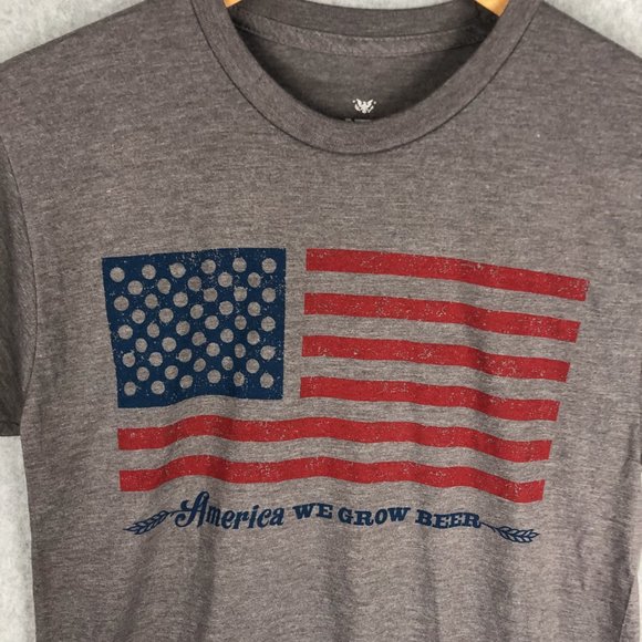 Rural Cloth America We Grow Beer Tee Shirt Flag Graphic Grey Size Small - Picture 2 of 4